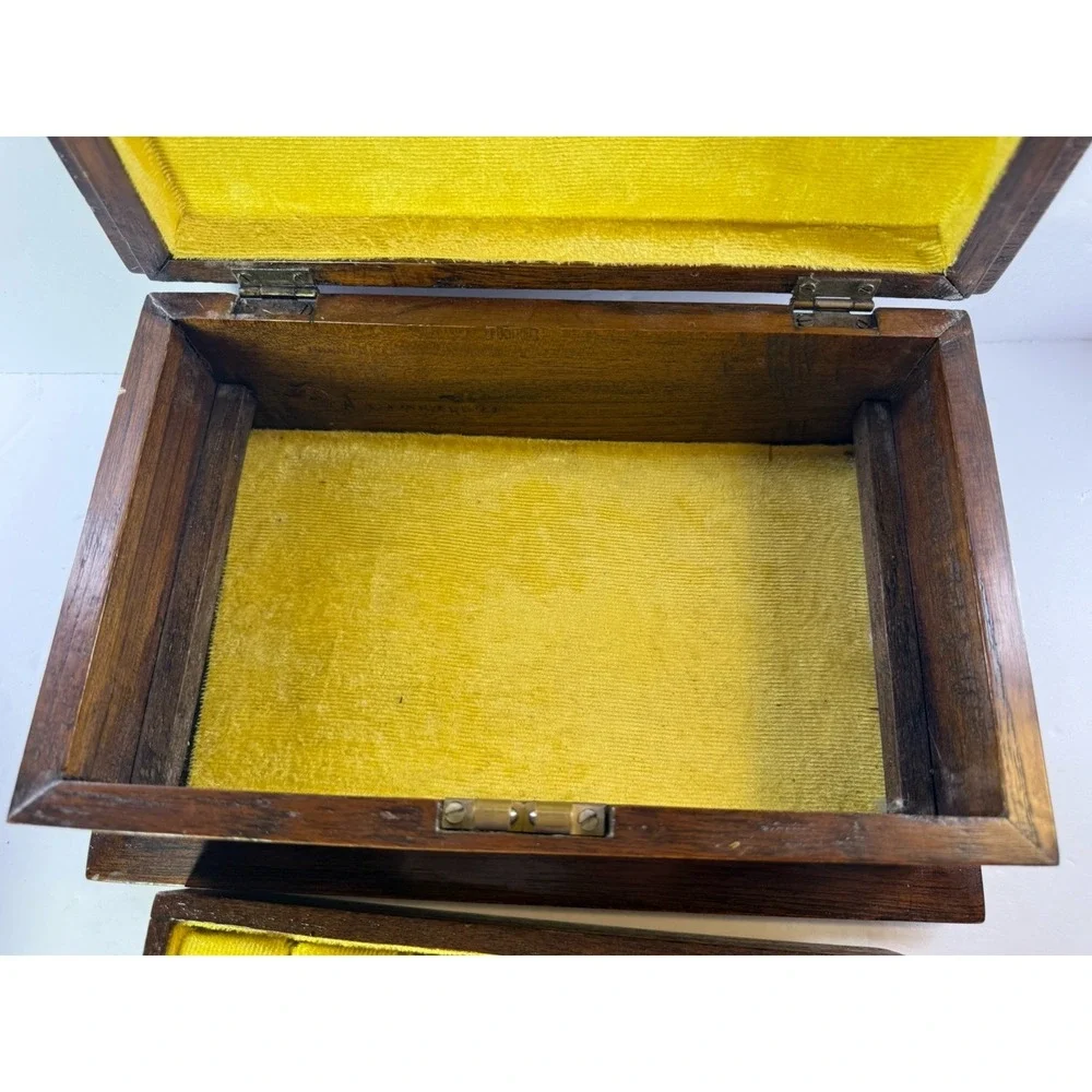 Vintage 1970s Thai Hand Carved Teak Jewelry Box Velvet Lining Tony M. Chiangmai